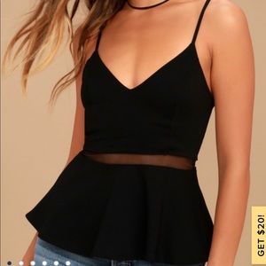 Lulu’s Keen Interest Black Mesh Peplum Top